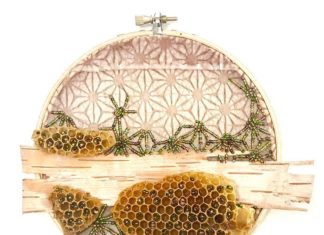 Honey Bees Create Art by Building Combs Around Embroidery Hoops