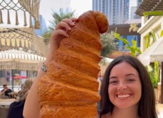 TikToker Reviews 3-Foot-Long Croissant and a Giant Cup of Cappuccino